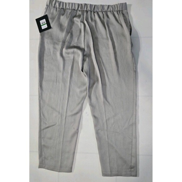 NWT Halston Crinkle Textured Ankle Pants Silver Gray L Stretch Waist | $89 MSRP - Picture 4 of 11